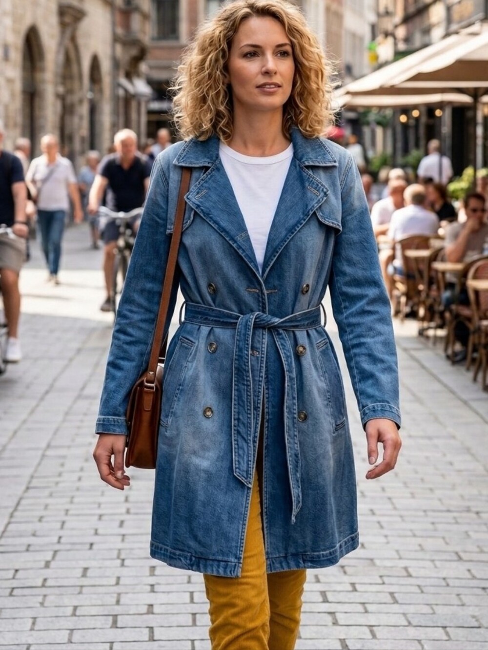 Michael Kors Double-Breasted Denim Trench. Calibluswh Blue. Size L